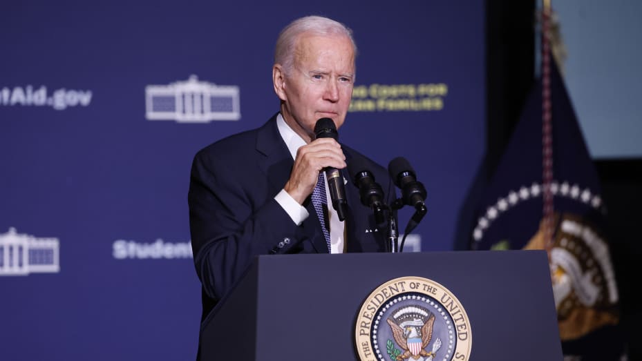 Getty: President Joe Biden gives remarks on student debt relief at Delaware State University on October 21, 2022 in Dover, Delaware.