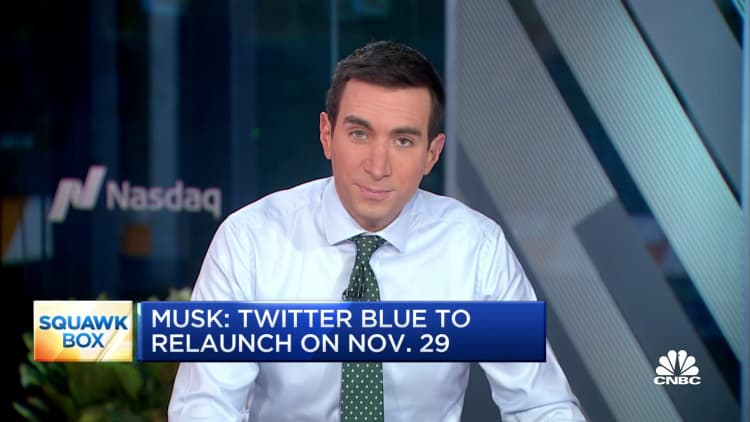 Elon Musk says Twitter Blue to relaunch connected  Nov. 29