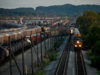 CSX Transportation freight trains sit parked in a railroad yard in September during the initial threat of a potential freight rail workers union strike.
