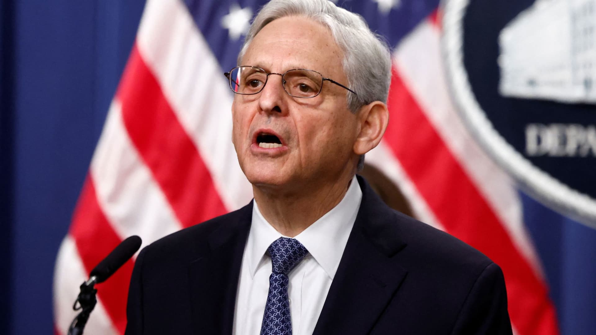 U.S. Attorney General Merrick Garland announces his appointment of Jack Smith as a special counsel for the investigations into the actions of former President Donald Trump, in the briefing room of the U.S. Justice Department in Washington, November 18, 2022.