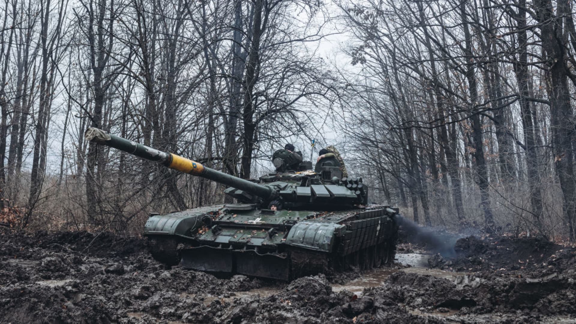 Ukrainian soldiers on the frontline in Donbass, Donetsk Oblast, Ukraine on November 22, 2022.