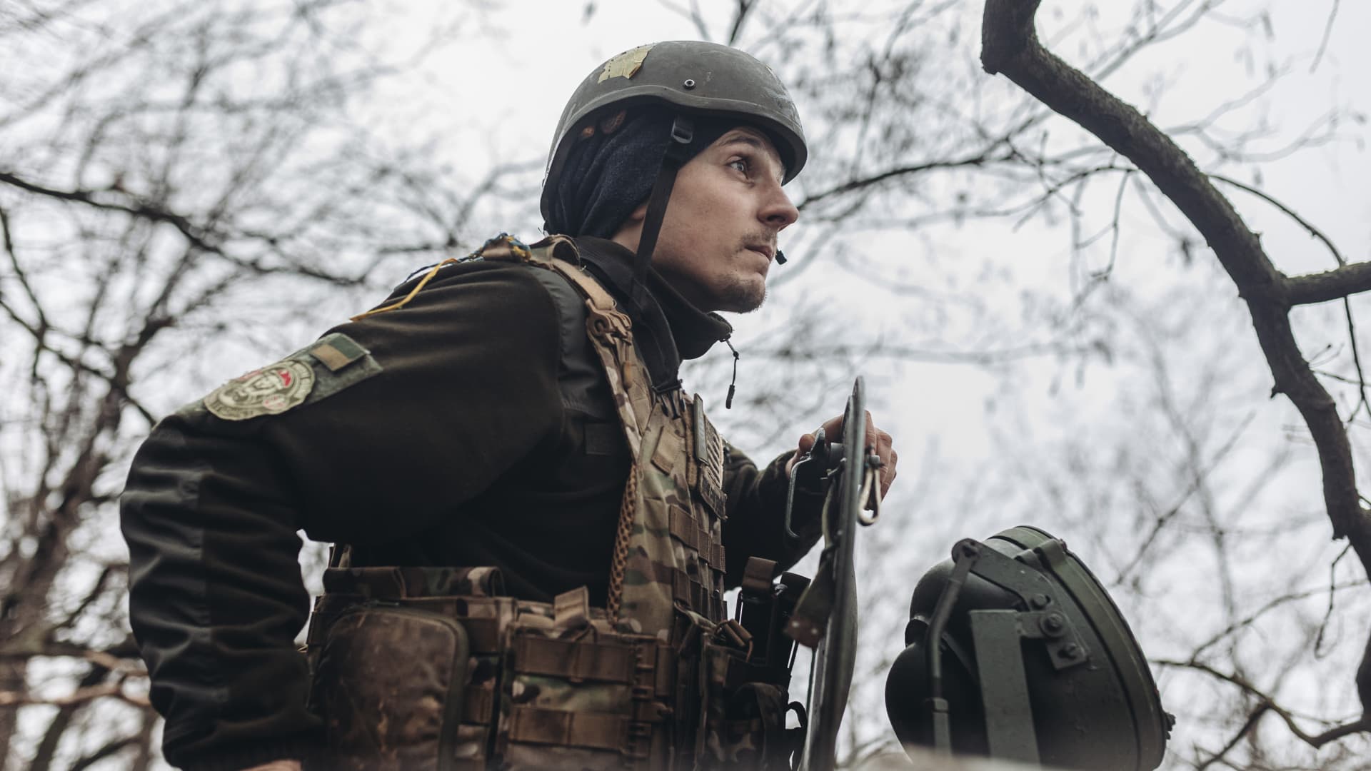 A Ukrainian tankman is seen on the Bakhmut frontline, Donetsk, Ukraine on November 27, 2022.