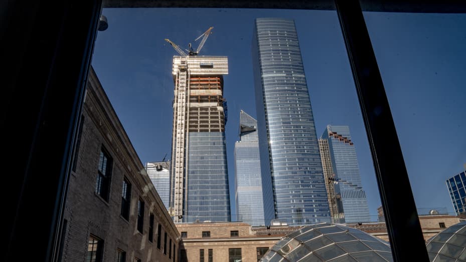 Buildings in Hudson Yards from a new Meta office space in the Farley Building in New York, U.S., on Wednesday Sept. 29, 2021.