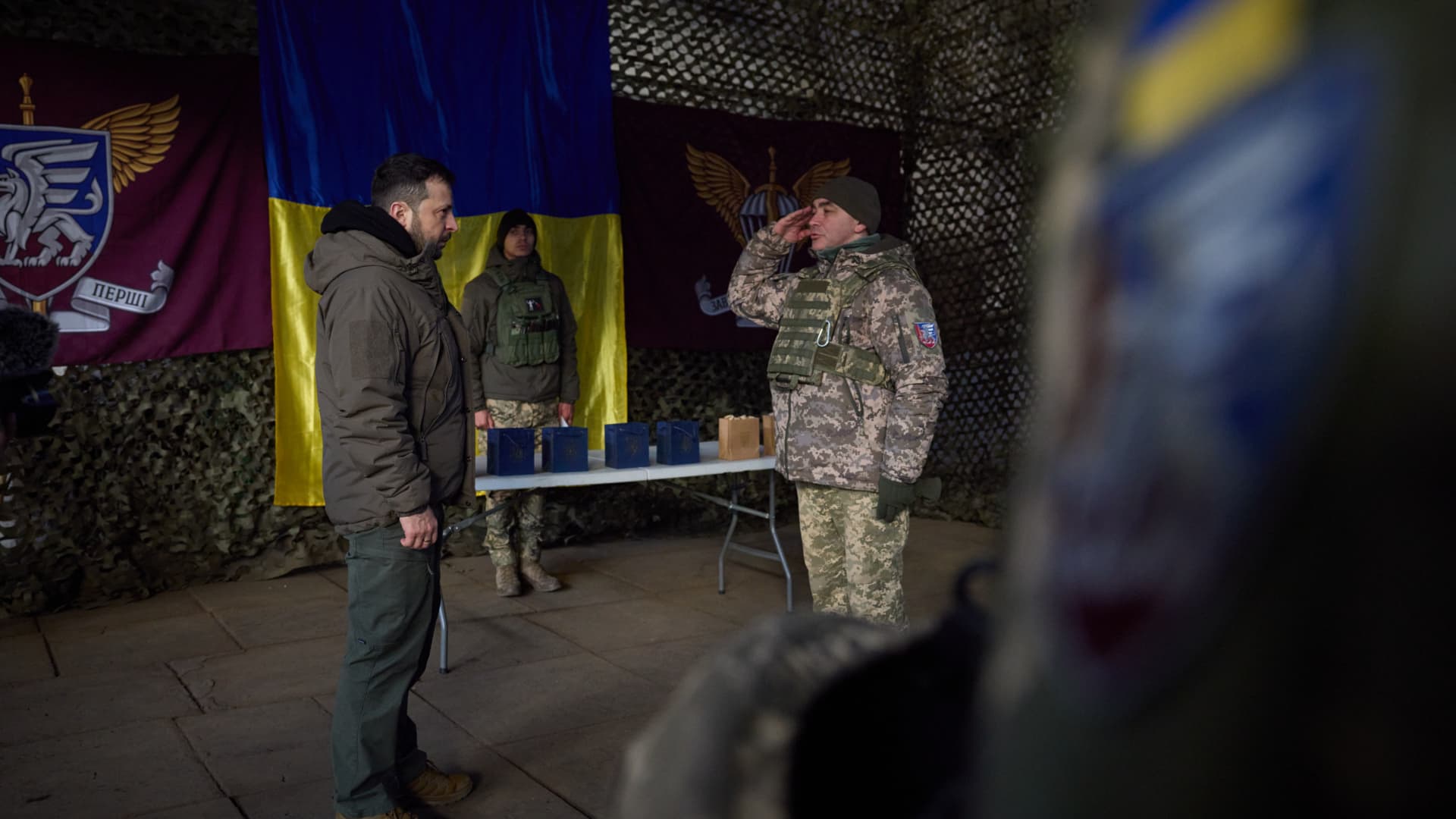 Ukrainian President, Volodymyr Zelenskyy visits Donetsk front, where the most violent clashes in the war with Russia took place in Ukraine on December 06, 2022. (Photo by Ukrainian Presidency / Handout/Anadolu Agency via Getty Images)