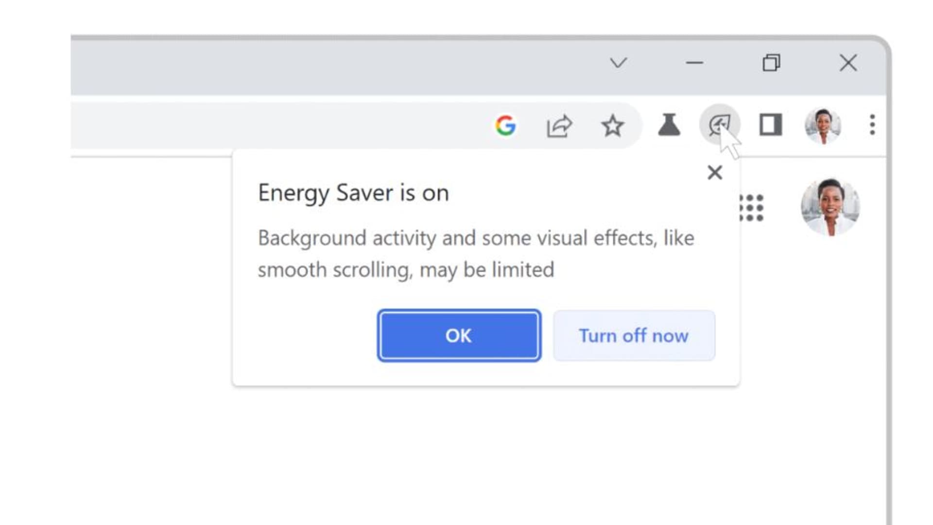 Energy saver mode on Google Chrome.