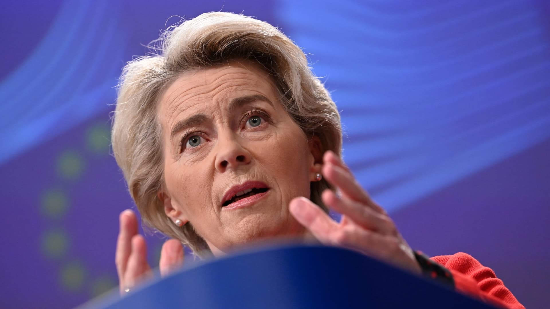 President of the European Commission Ursula von der Leyen at the European Council Building in Brussels, on December 21, 2022.