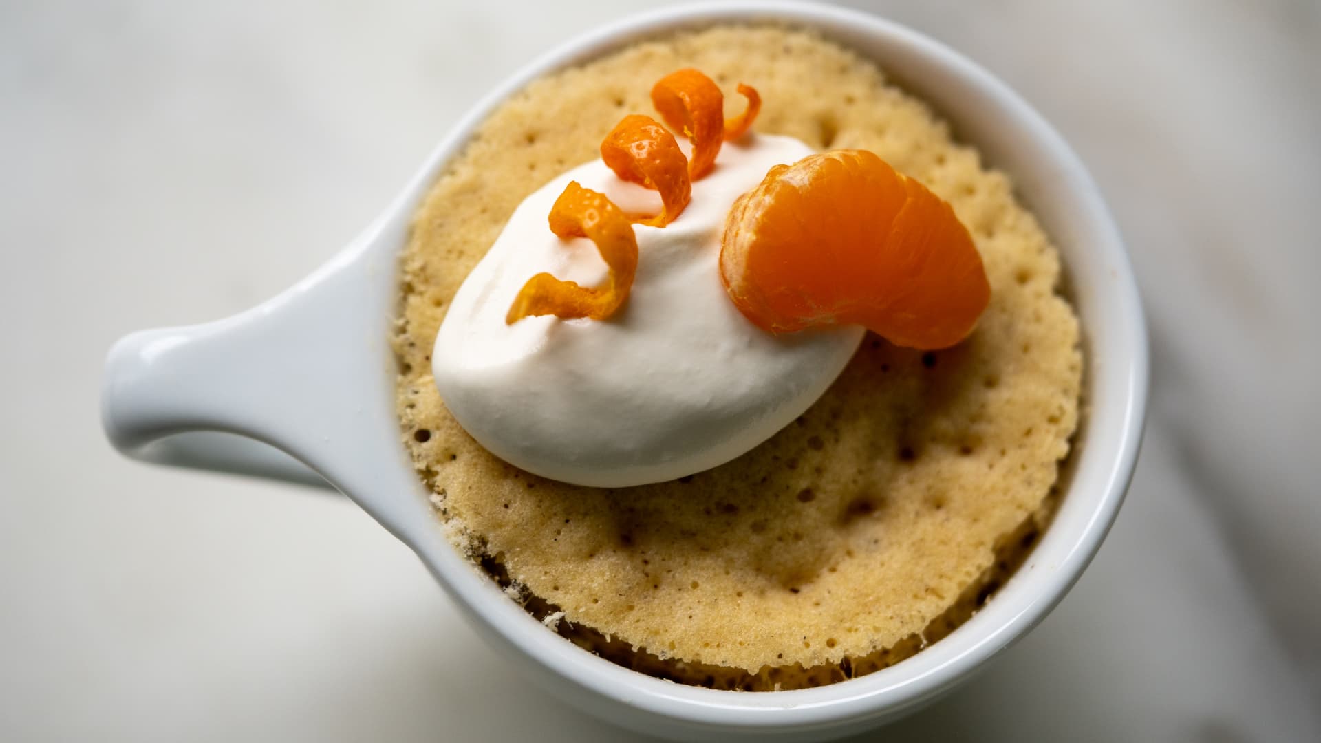 One of my favorites: toasty eggnog-laced cake in a warm mug.