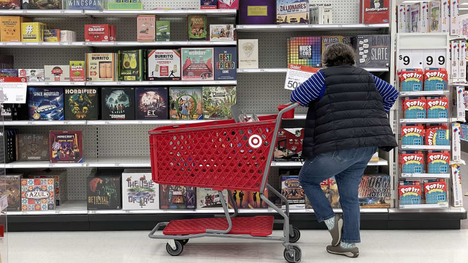 A Target customer looks at a display of board games while shopping at Target store on December 15, 2022 in San Francisco, California.