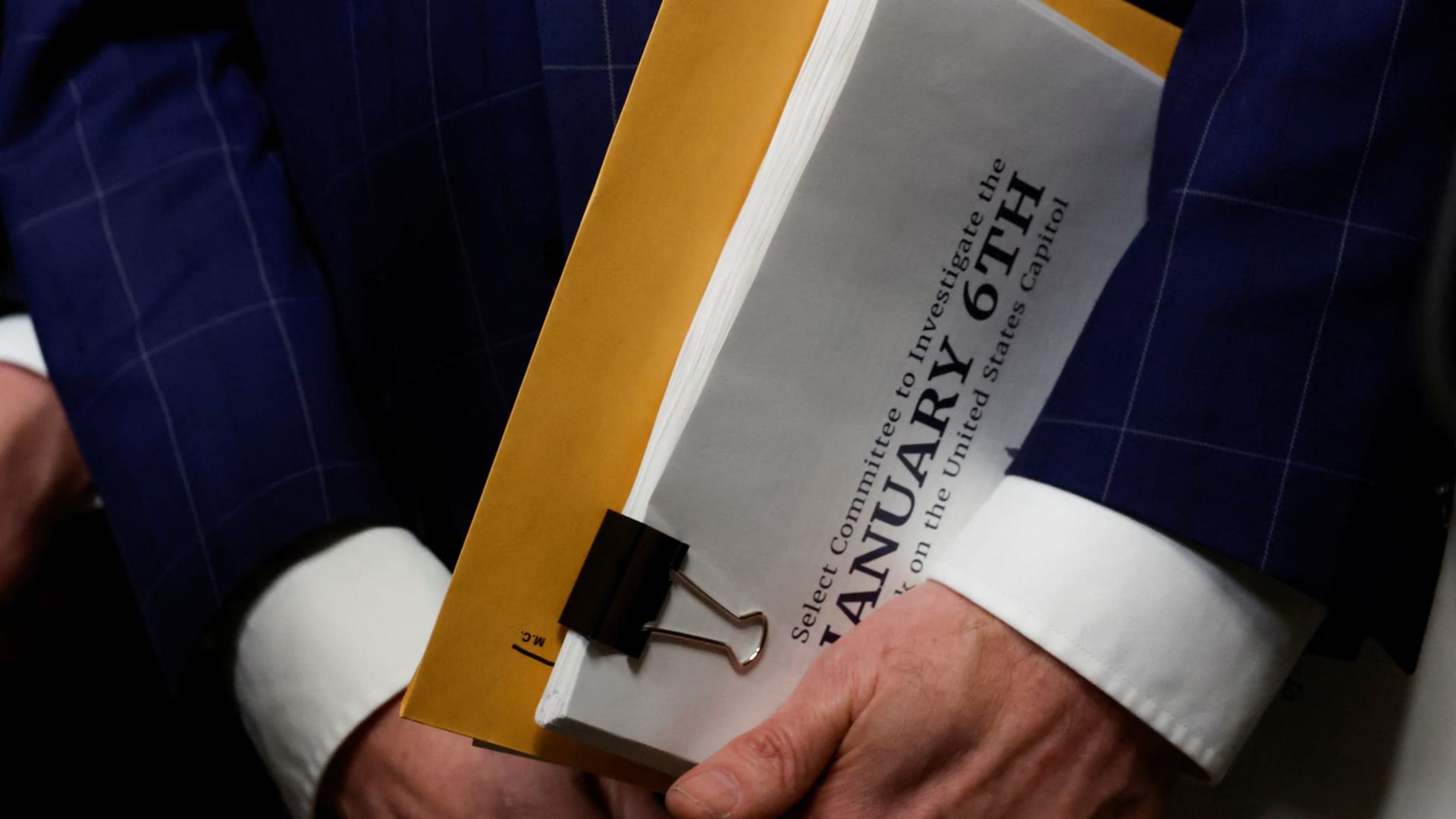 U.S. Rep. Jamie Raskin (D-MD) carries the comittee's final report as he departs after the final public meeting of the U.S. House Select Committee investigating the January 6 Attack on the U.S. Capitol, on Capitol Hill in Washington, U.S., December 19, 2022. 