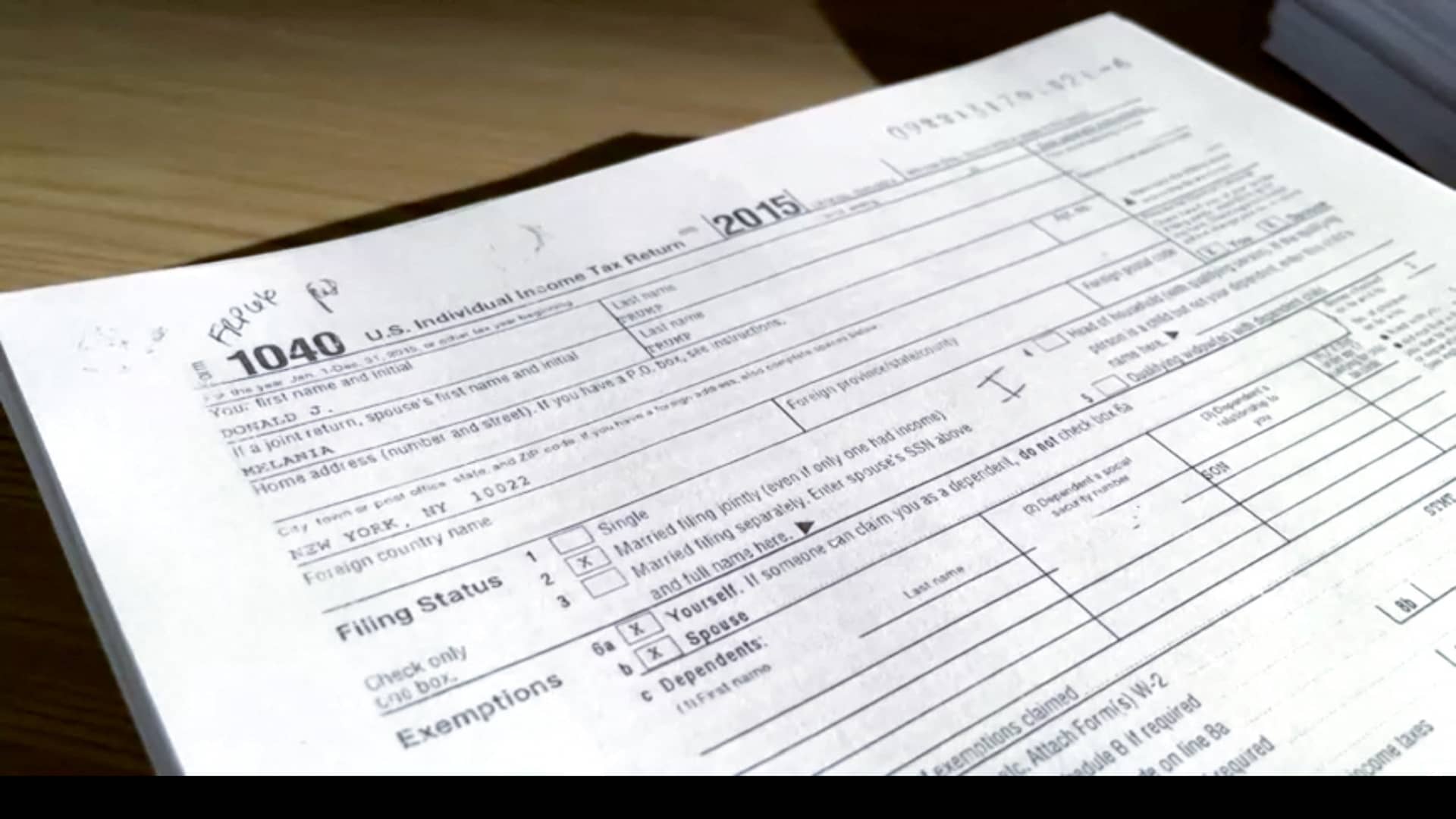 A copy of former U.S. President Donald Trump's 2015 individual tax return is seen after Trump's tax returns, obtained late last month after a long court fight, were made public by the U.S. House Ways and Means Committee in Washington, U.S., December 30, 2022. 