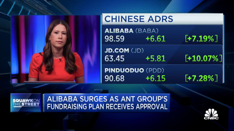 Alibaba surges as Ant Group's fundraising plan receives approval