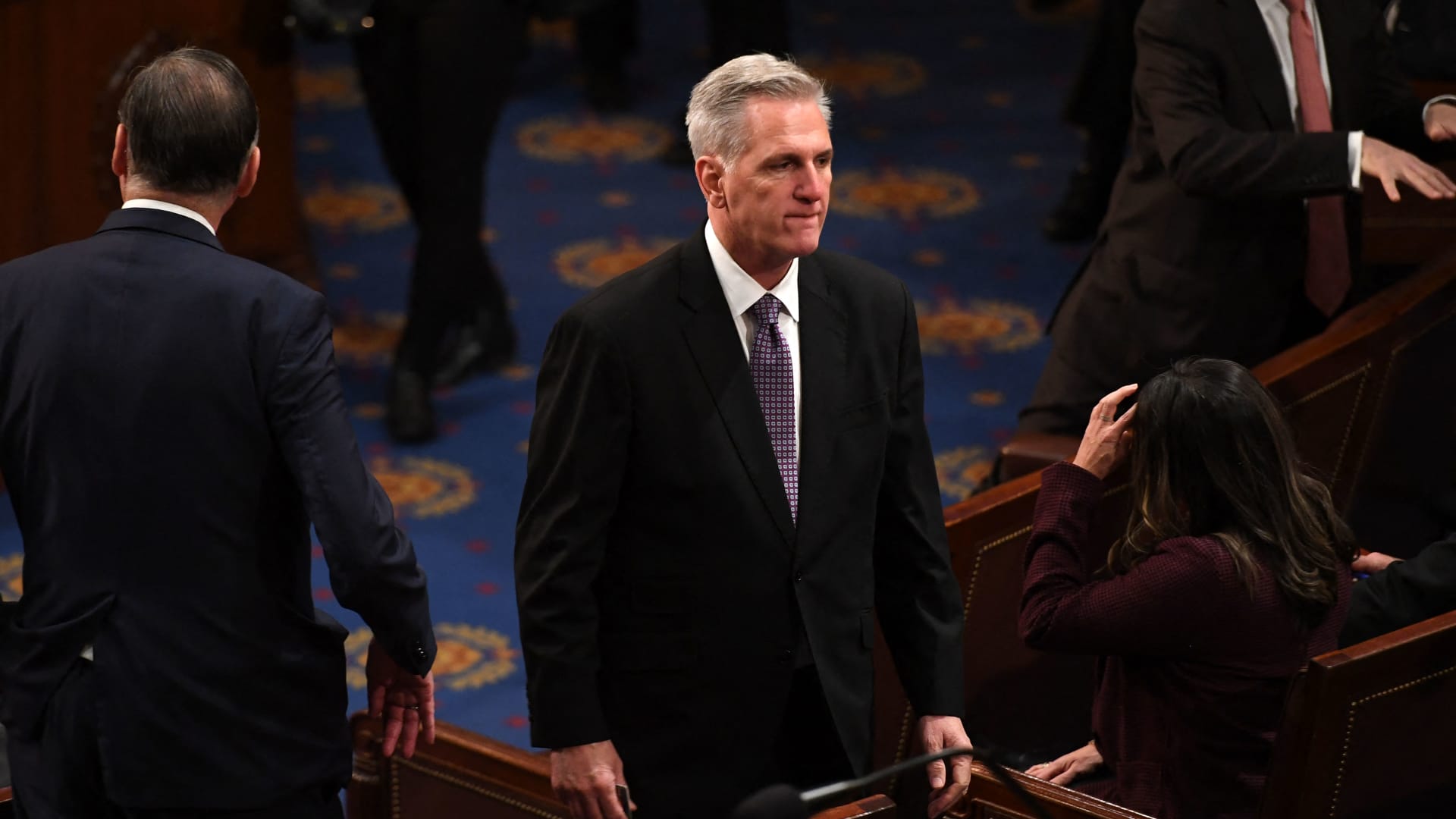 US Republican Representative from California Kevin McCarthy arrives as the US House of Representatives continues voting for new speaker at the US Capitol in Washington, DC, January 4, 2023.