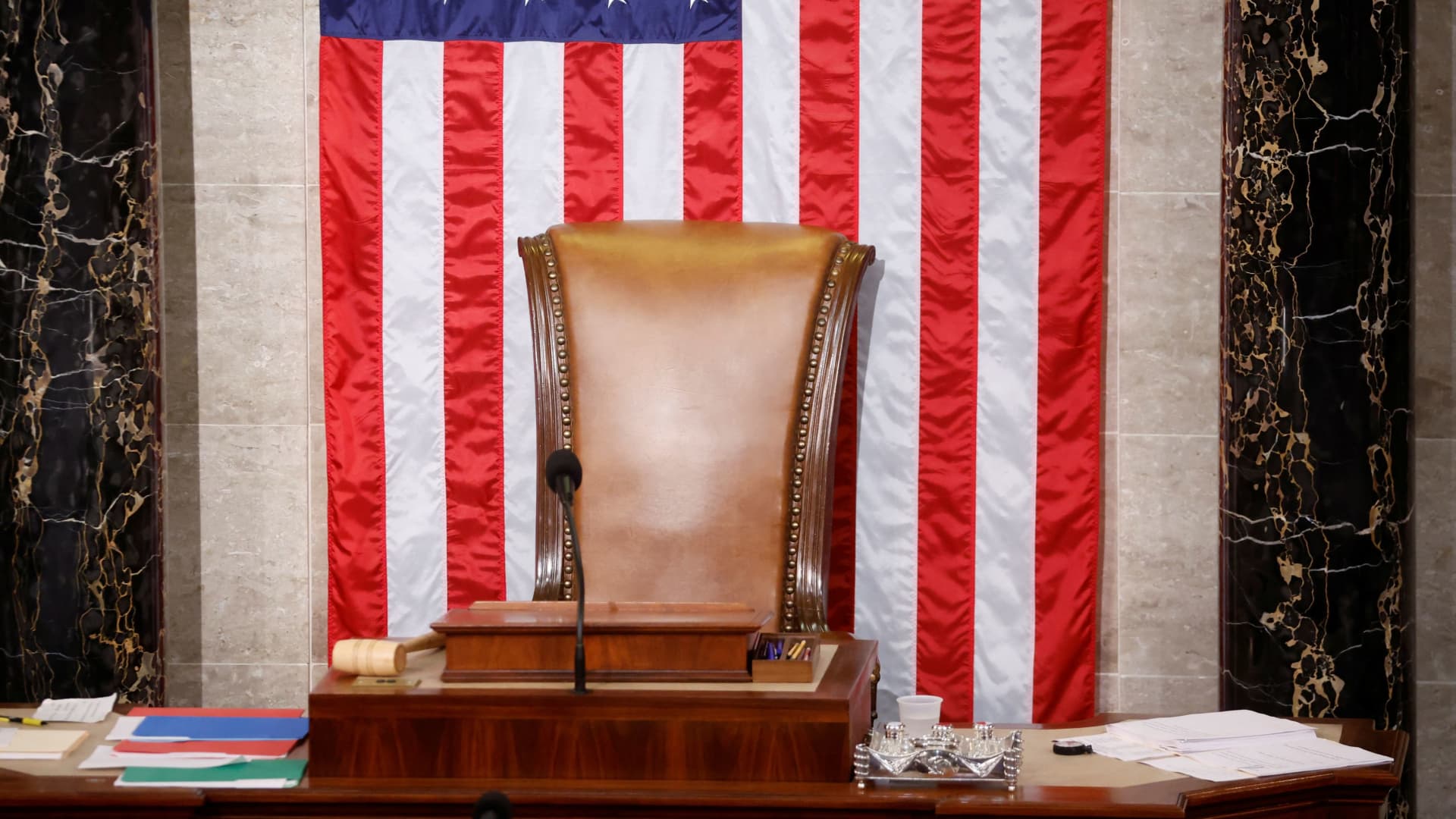 The chair of the Speaker of the U.S. House of Representatives sits empty as the House embarks on another round of voting for a new House Speaker on the second day of the 118th Congress at the U.S. Capitol in Washington, U.S., January 4, 2023. 