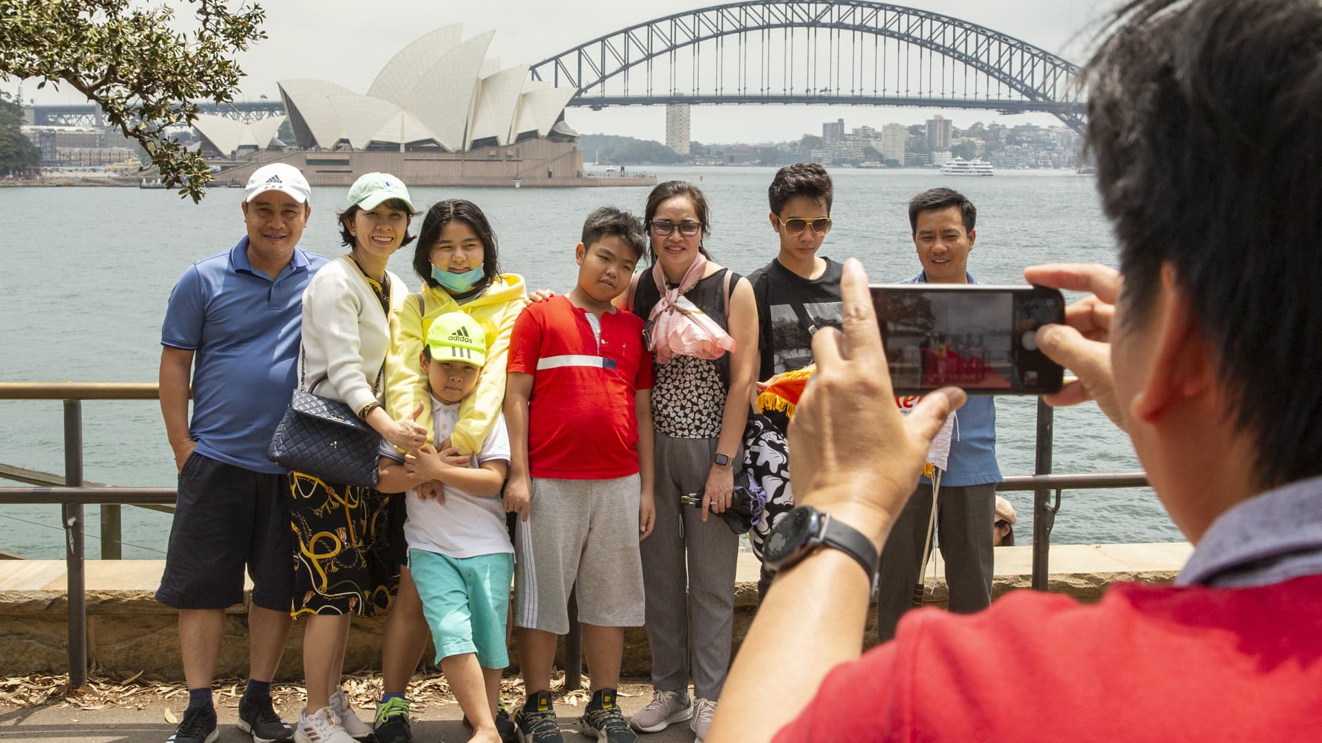 Tourists at Mrs Macquarie's Chair on Jan. 29, 2020 in Sydney, Australia. In 2019, China accounted for 15.3% of all of Australia's inbound tourism, making it the largest source of short-term visitors, JPMorgan said.