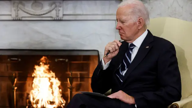 U.S. President Joe Biden listens during a meeting with Japan’s Prime Minister Fumio Kishida in the Oval Office at the White House in Washington, U.S., January 13, 2023.