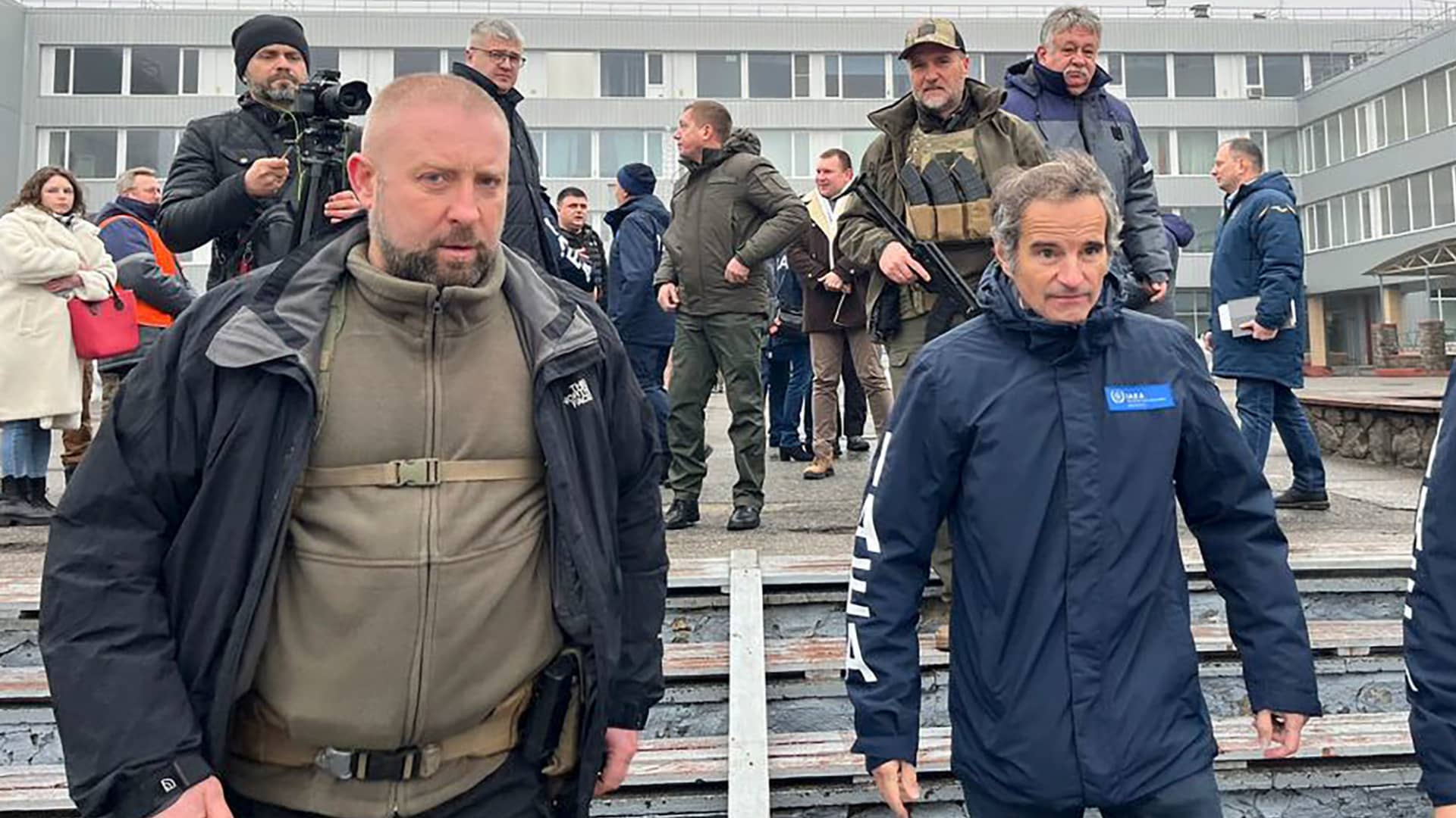 In this photo provided by the IAEA Press Office, Director General of the International Atomic Energy Agency (IAEA) Rafael Grossi, right, visits the Chernobyl nuclear power plant near Chernobyl, Ukraine, Wednesday, Jan. 18, 2023.