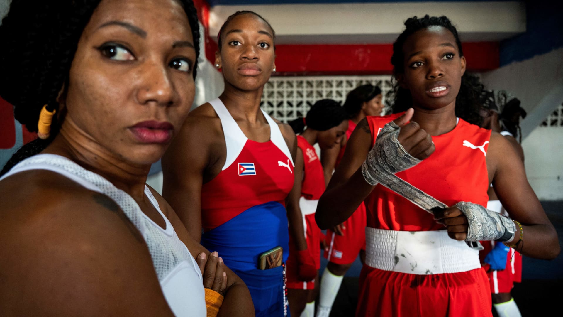 Cuban boxers prepare for their fights in the first official women's boxing program in Cuba at the Giraldo Cordova boxing school in Havana, on December 17, 2022.