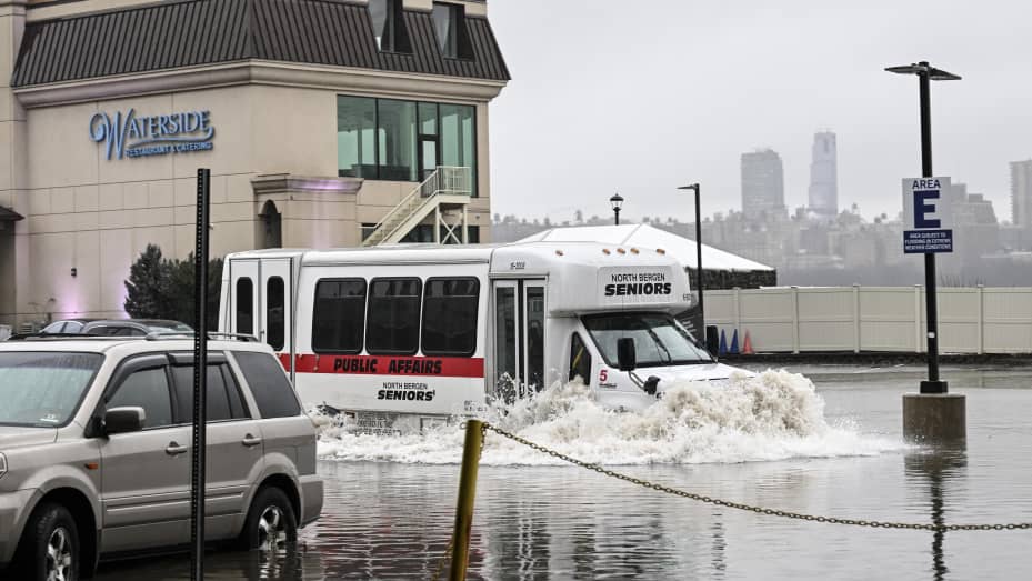 Heavy rainfall hit New Jersey's Edgewater and caused flooding on Monday, in New Jersey, United States on January 23, 2023.