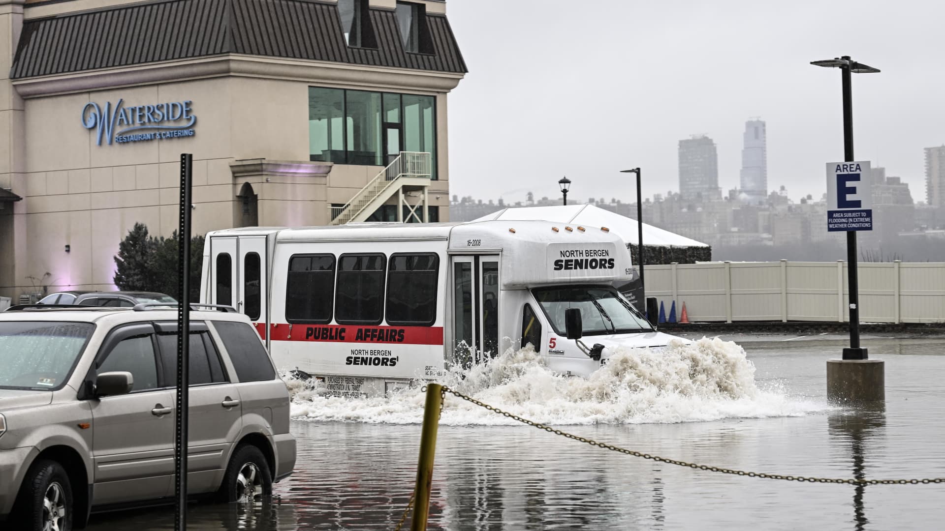 Heavy rainfall hit New Jersey's Edgewater and caused flooding on Monday, in New Jersey, United States on January 23, 2023.
