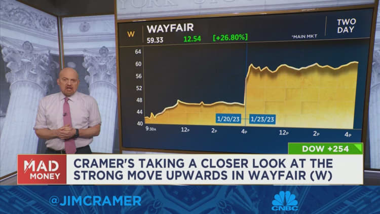 Cramer breaks down why Wayfair stock soared on layoff news