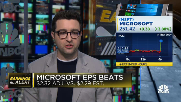 Microsoft beats on earnings with strong growth from Azure cloud unit