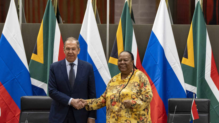 PRETORIA, South Africa - Jan. 23, 2023: Russian Foreign Minister Sergey Lavrov (L) meets South African Foreign Minister Naledi Pandor (R) during his official visit in Pretoria