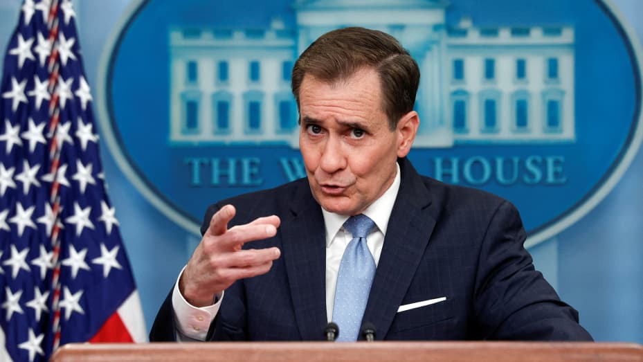 John Kirby, National Security Council Coordinator for Strategic Communications, answers questions during the daily press briefing at the White House in Washington, U.S., January 25, 2023. REUTERS/Evelyn Hockstein