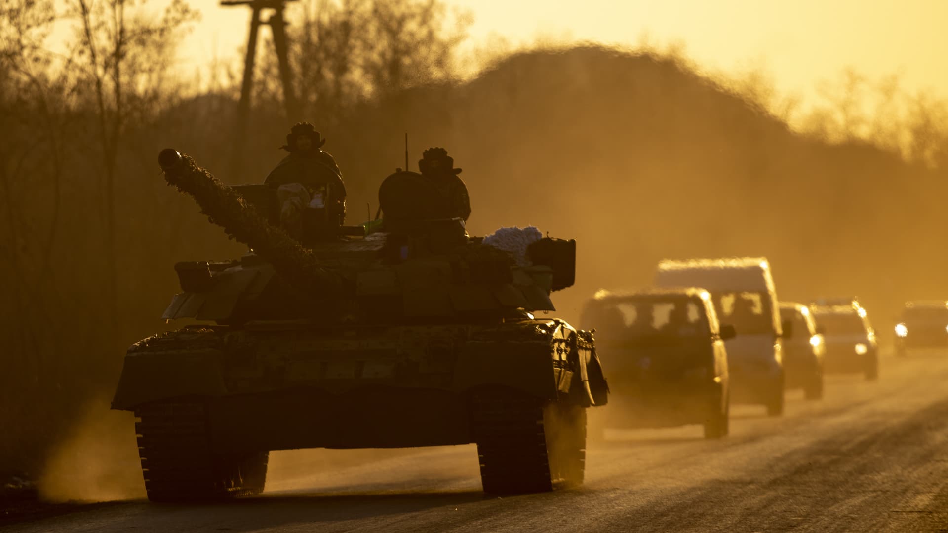 Ukrainian soldiers are seen on their ways to the frontlines with their armored military vehicles as the strikes continue on the Donbass frontline, during Russia and Ukraine war in Donetsk Oblast, Ukraine on January 26, 2023. 