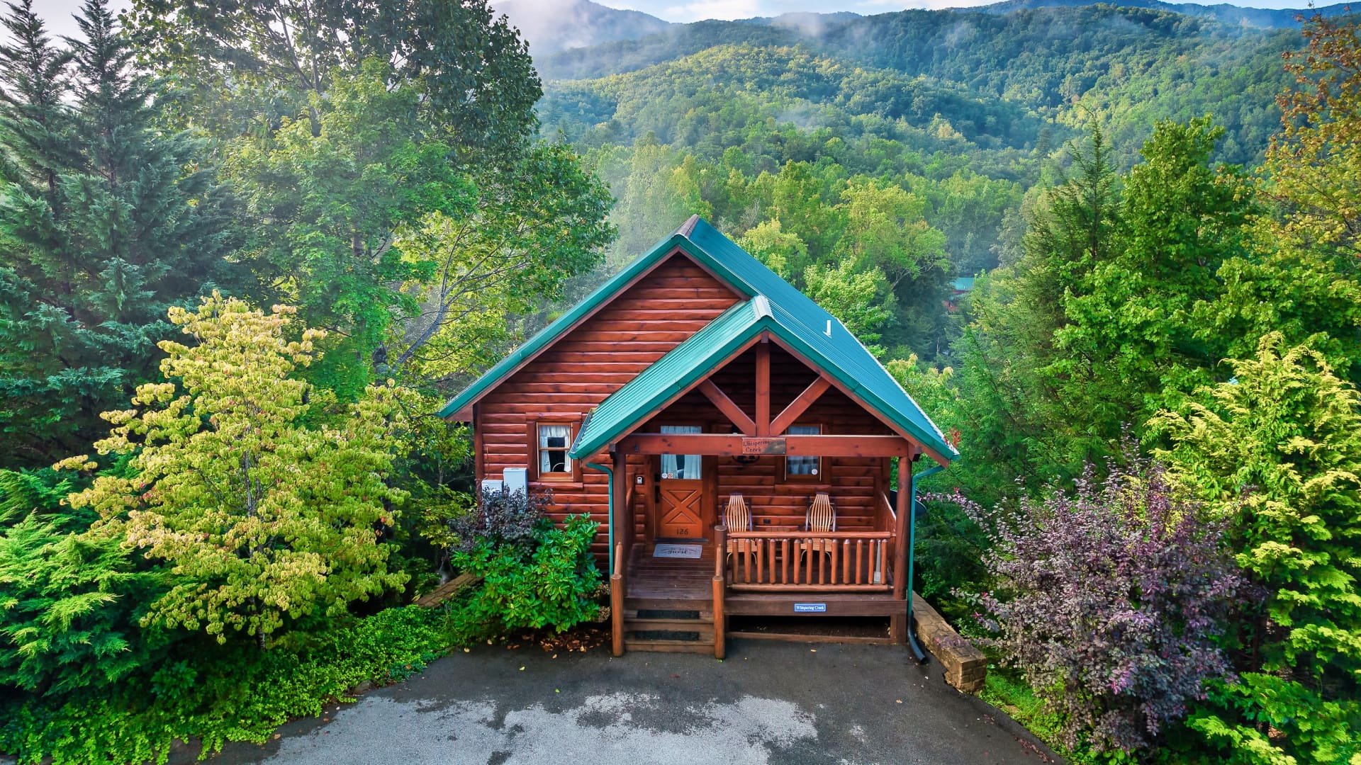 This cabin is nestled in the Smoky Mountains in Gatlinburg, Tennessee, United States.