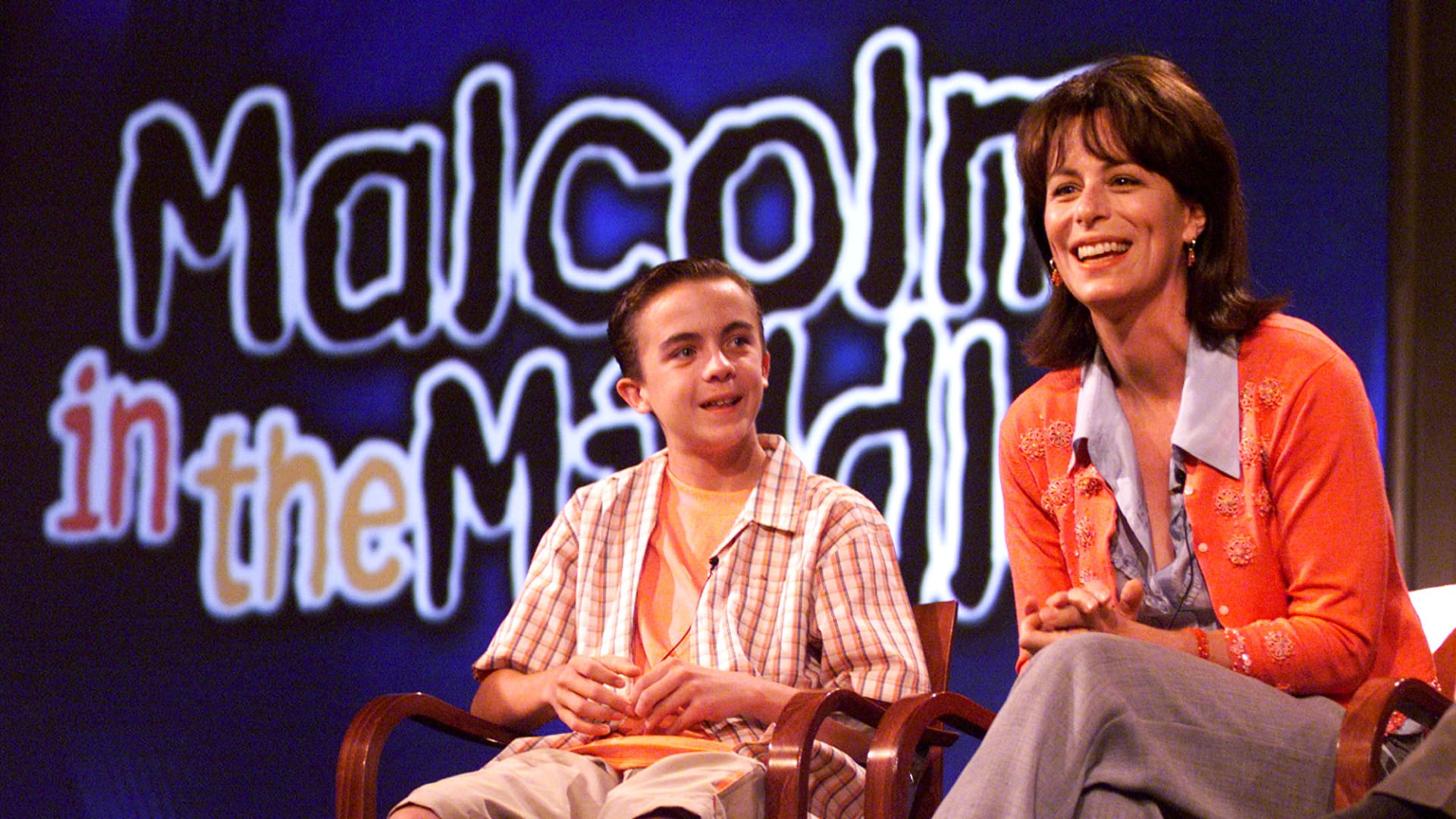 Frankie Muniz and co-star Jane Kaczmarek during a 'Malcolm in the Middle' press tour in 2000.