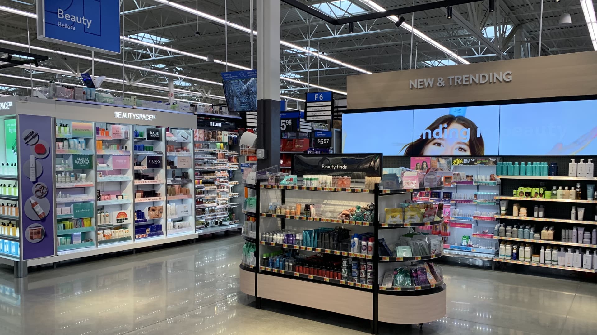 Walmart's new store design showcases a lot of discretionary merchandise that typically has a higher profit margin that groceries, including makeup and other beauty items.