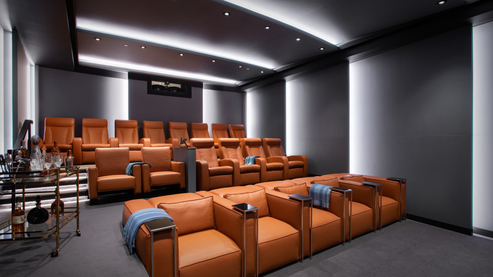 A 19-person IMAX theater is one of the luxe amenities offered at the Four Seasons Private Residences Los Angeles.