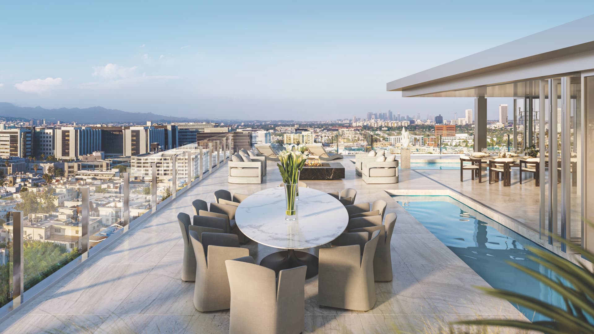 A rendering of the rooftop terrace at ONE LA.