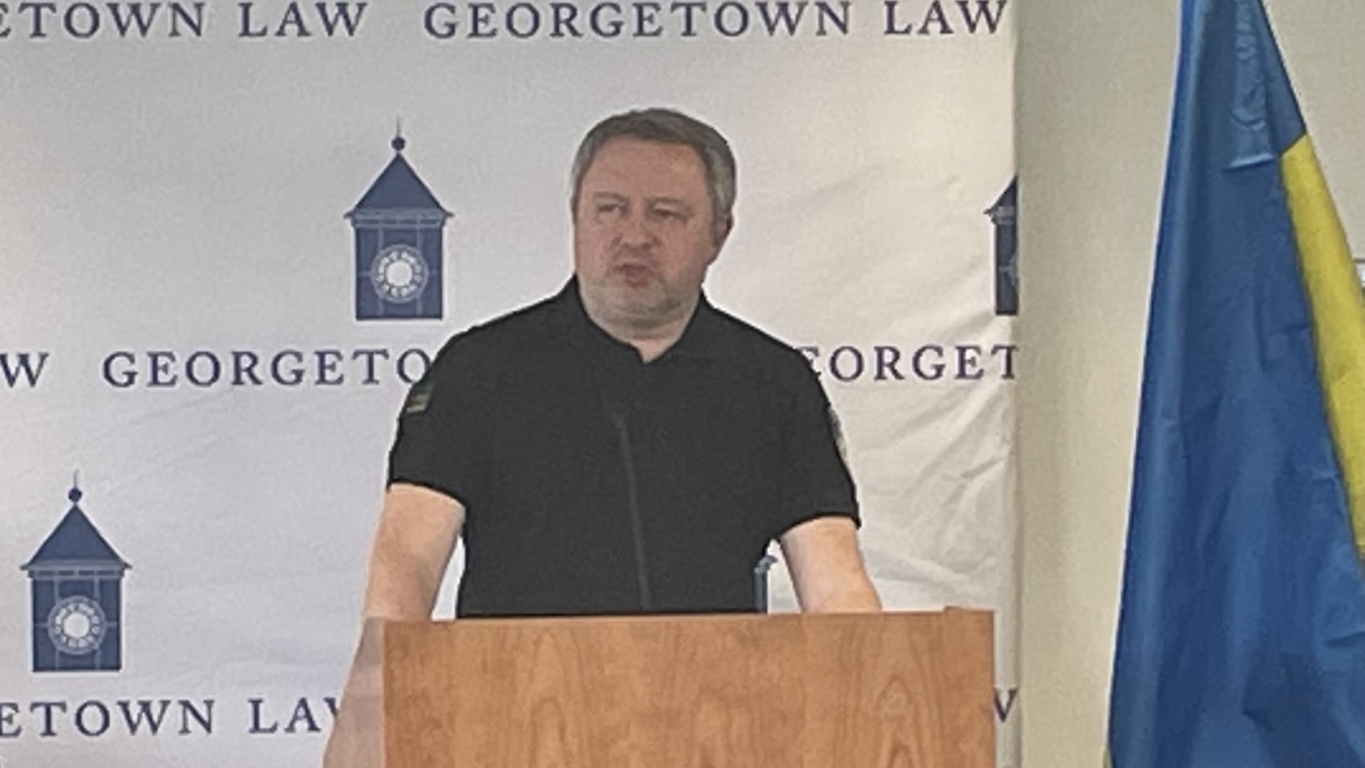 Ukraine's Prosecutor General Andriy Kostin participates in a panel discussion at Georgetown Law in Washington, D.C., on February 1, 2023.