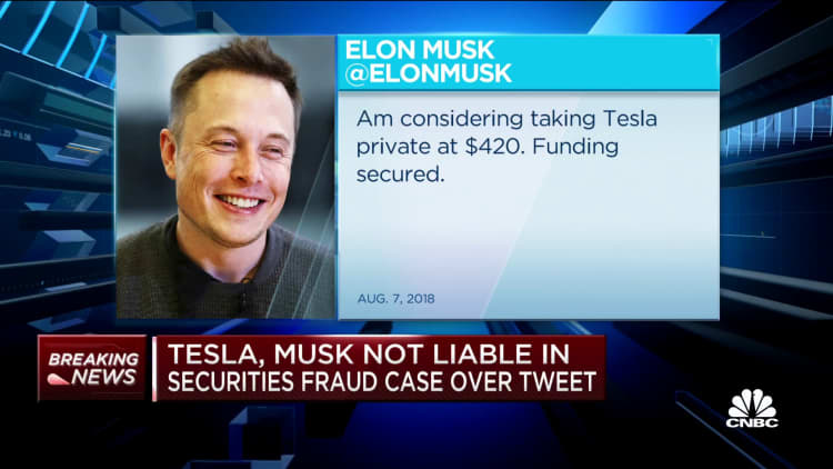 Tesla and Musk ruled not liable in securities fraud case over tweet