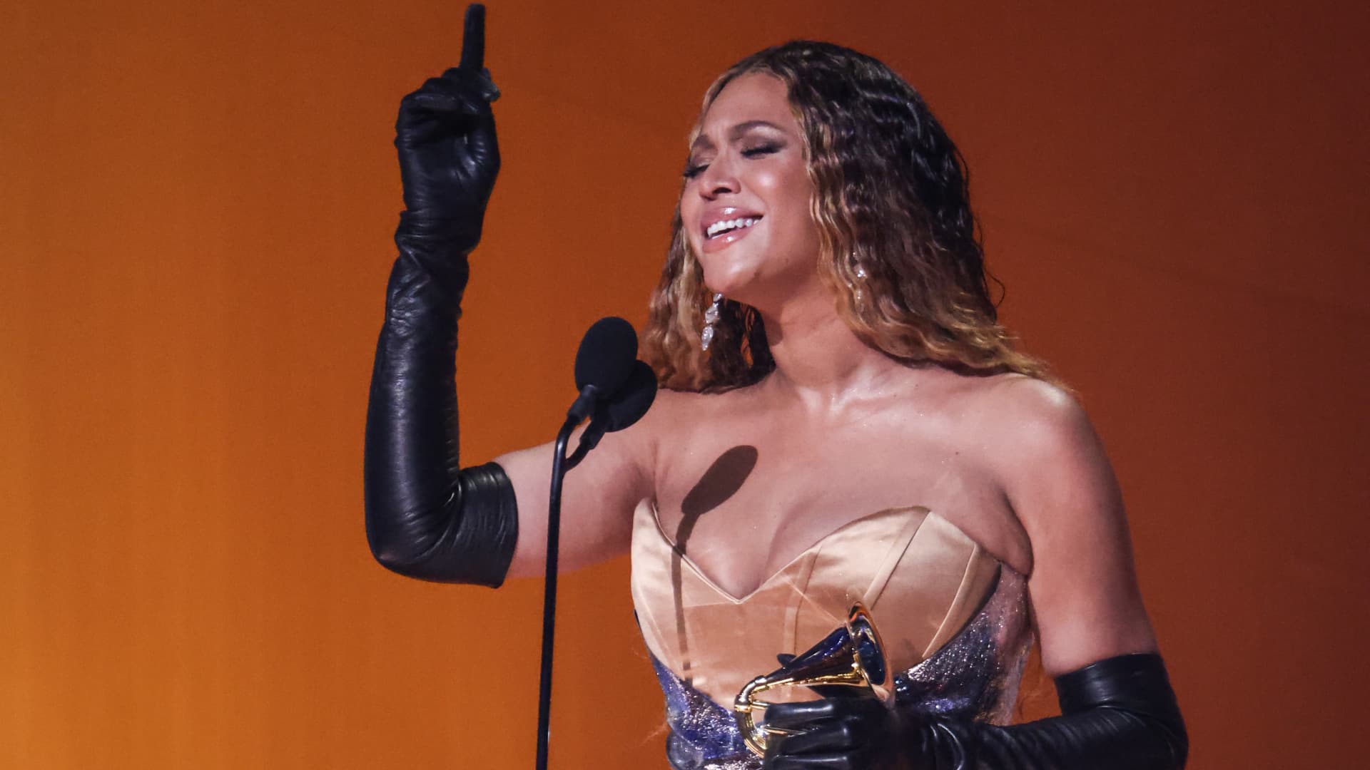 LOS ANGELES, CALIFORNIAFEBRUARY 5: Beyonce accepts the Best Dance/Electronic Music Album award for Renaissance onstage during the 65th GRAMMY Awards at Crypto.com Arena on February 05, 2023 in Los Angeles, California. (Photo by Robert Gauthier / Los Angeles Times via Getty Images)