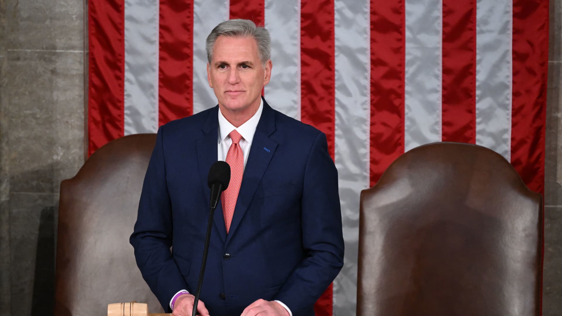 US Speaker of the House Kevin McCarthy arrives for the State of the Union address by US President Joe Biden at the US Capitol in Washington, DC, February 7, 2023.