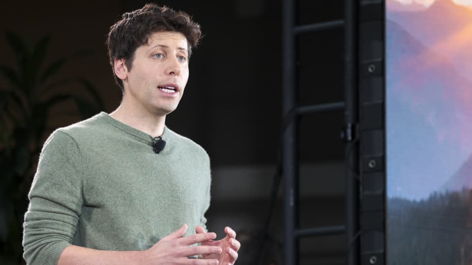 OpenAI CEO Sam Altman speaks during a keynote address announcing ChatGPT integration for Bing at Microsoft in Redmond, Washington, on February 7, 2023.