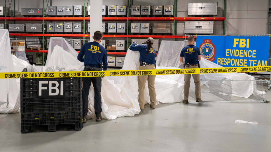 FBI Special Agents assigned to the Evidence Response Team process material recovered from the High Altitude Balloon recovered off the coast of South Carolina.  The material was processed and transported to the FBI Laboratory in Quantico, VA. 