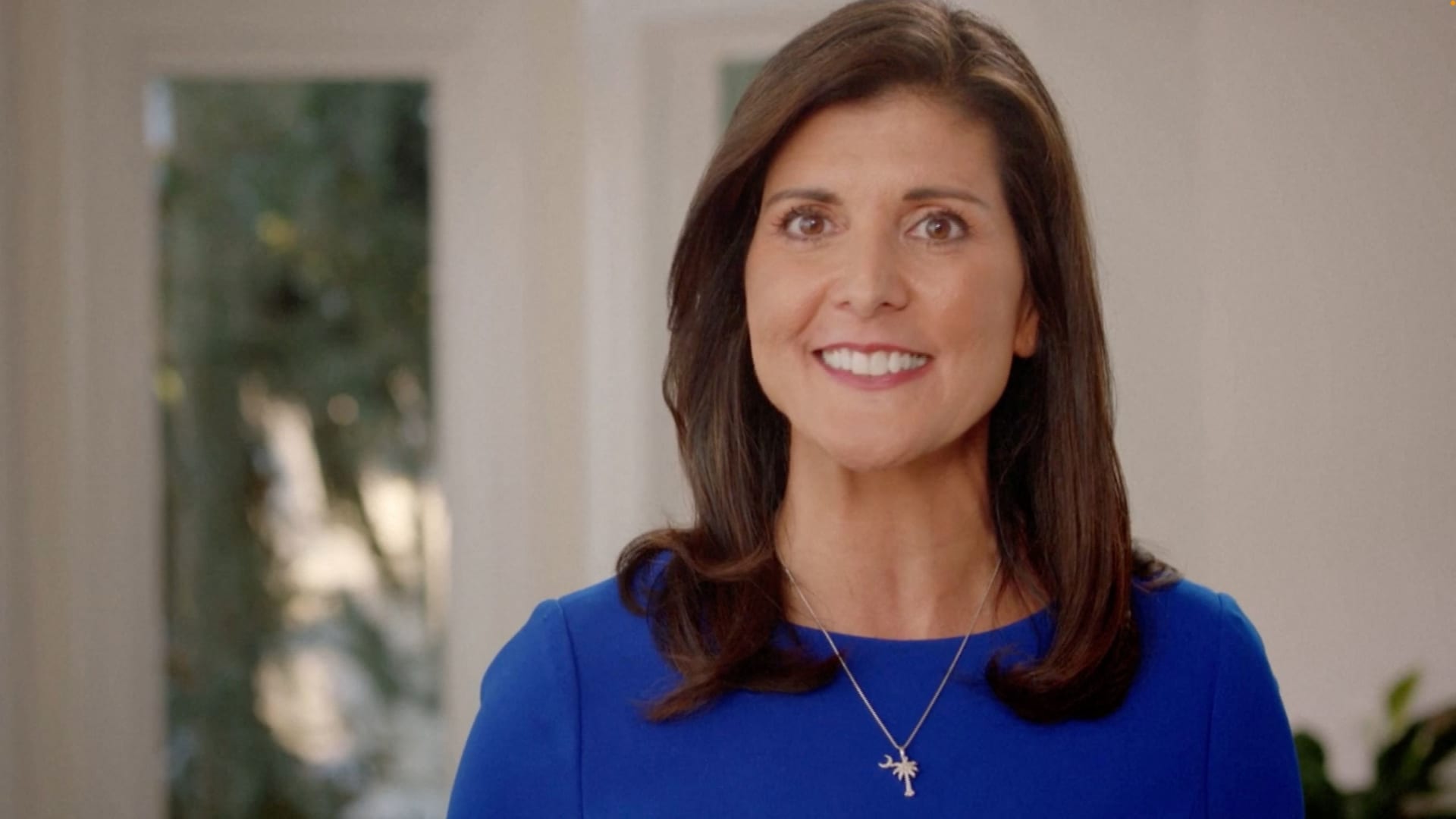 Former South Carolina Governor Nikki Haley announces her run for 2024 U.S. presidential election, in this still image obtained from an undated social media video released on February 14, 2023. 