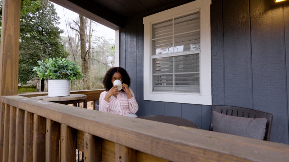 When it's nice outside, the spacious porch is a great place to enjoy the fresh air with some coffee.