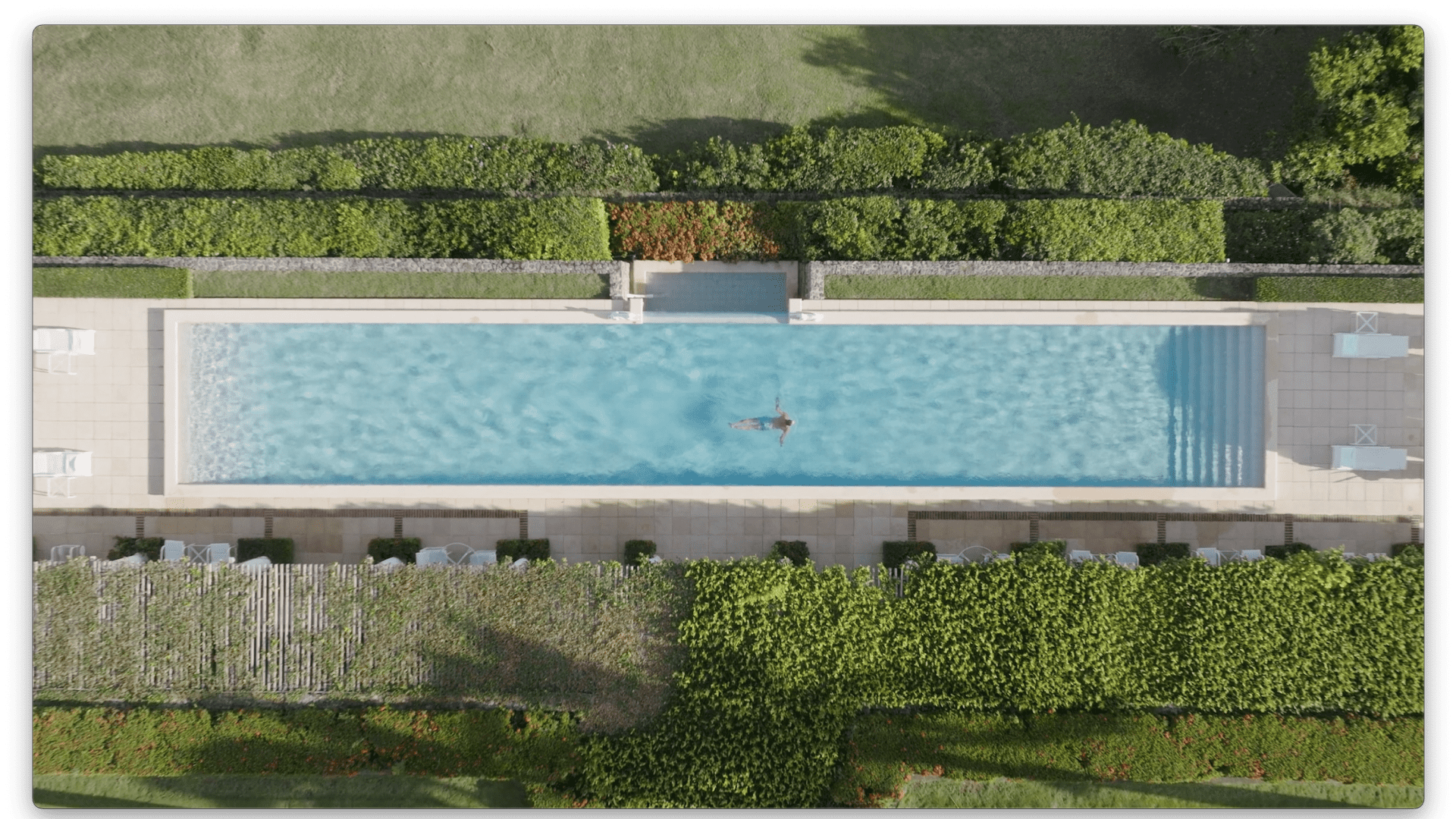 The view from above the estate's 80-ft long swimming pool.