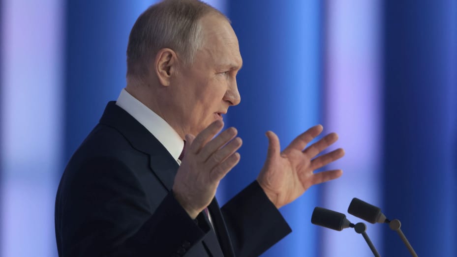 Russian President Vladimir Putin delivers his annual state of the nation address, announcing that Moscow is suspending its nuclear arms treaty with the U.S.