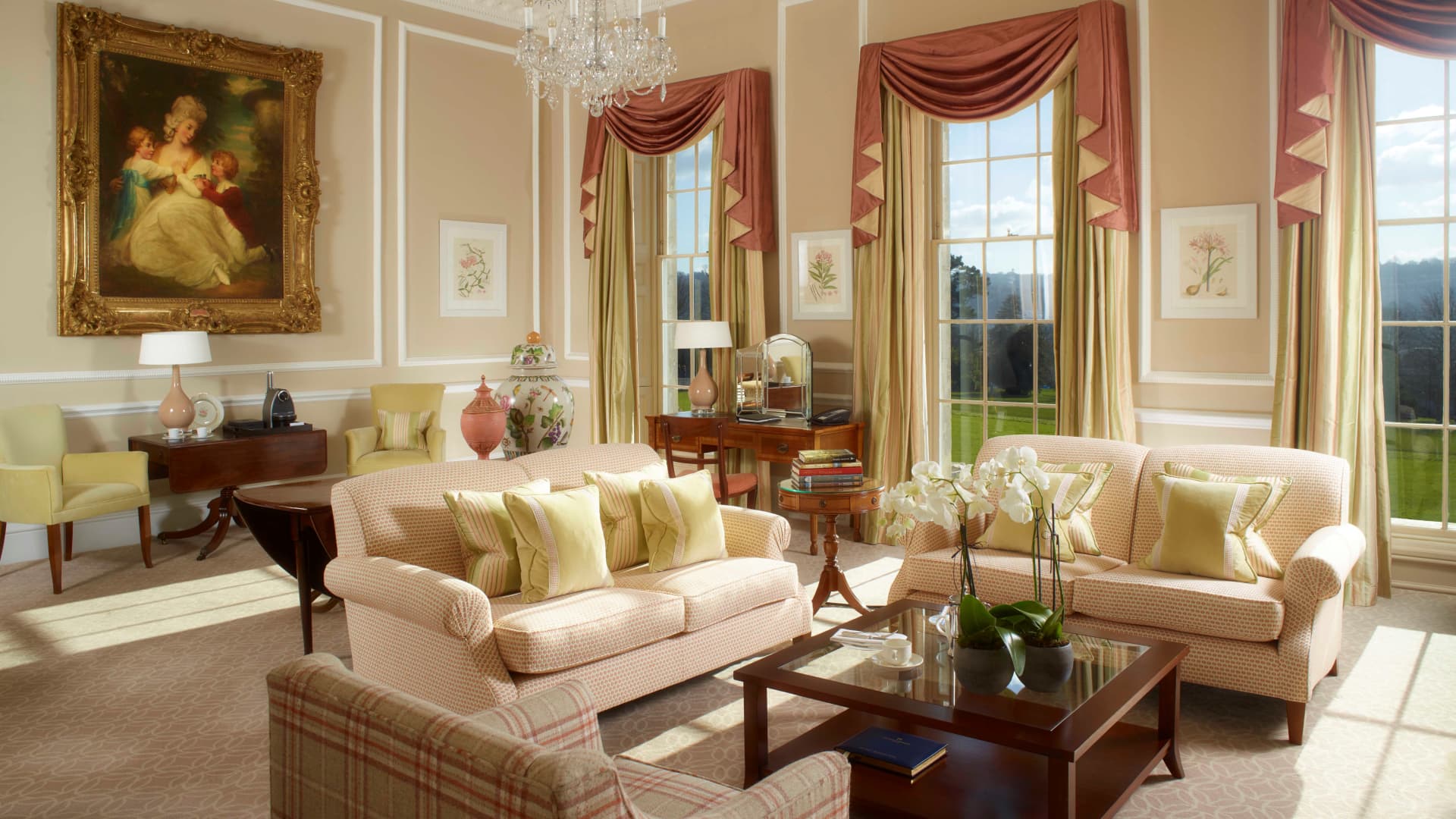 The drawing room of the Sir Percy Blakeney Suite at the Royal Crescent Hotel & Spa in Bath, England.