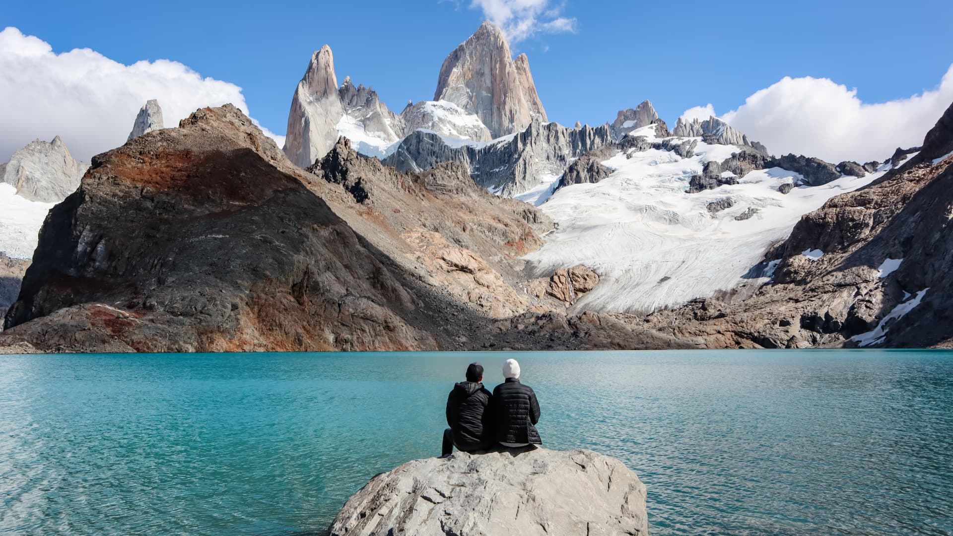 Hudson and Emily Crider on a hike in Patagonia, South America.