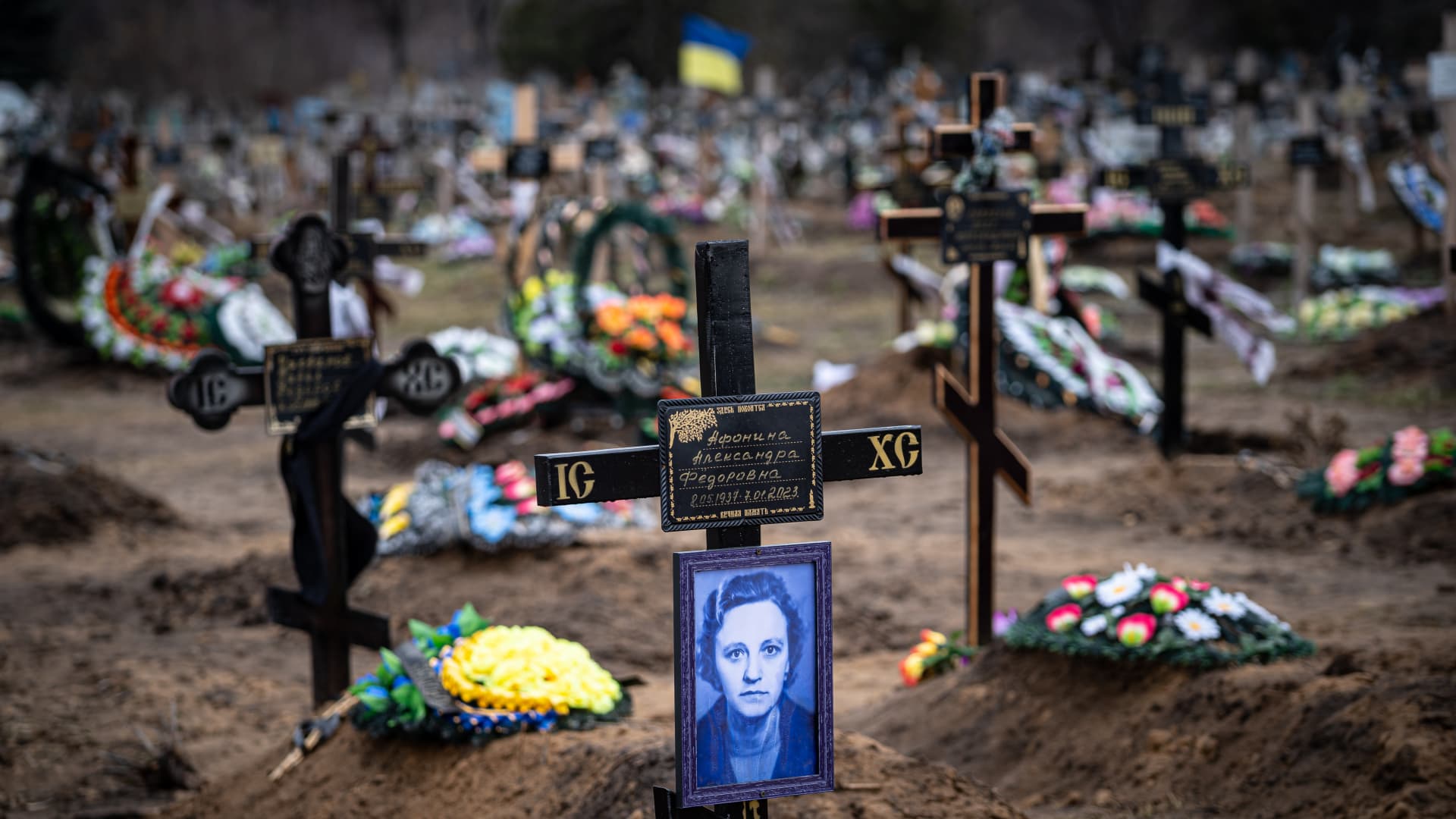 A view of a cemetery amid Russia-Ukraine war in Kramatorsk, Ukraine on February 28, 2023. 