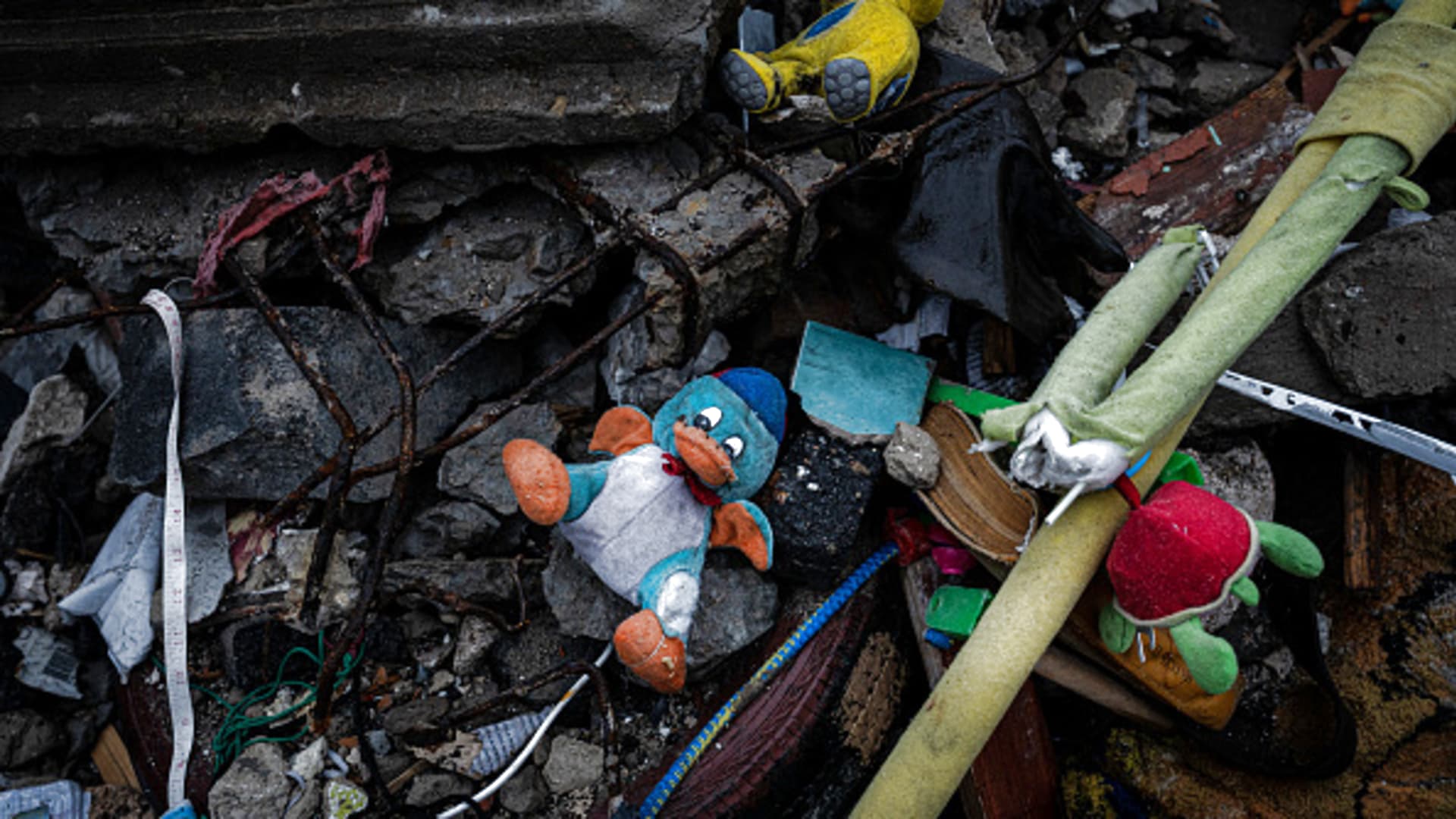Toys and personal belongings are seen in the damaged building after Russian rocket attack as military mobility continues within the Russian-Ukrainian war in Kramatorsk, Ukraine on February 28, 2023.