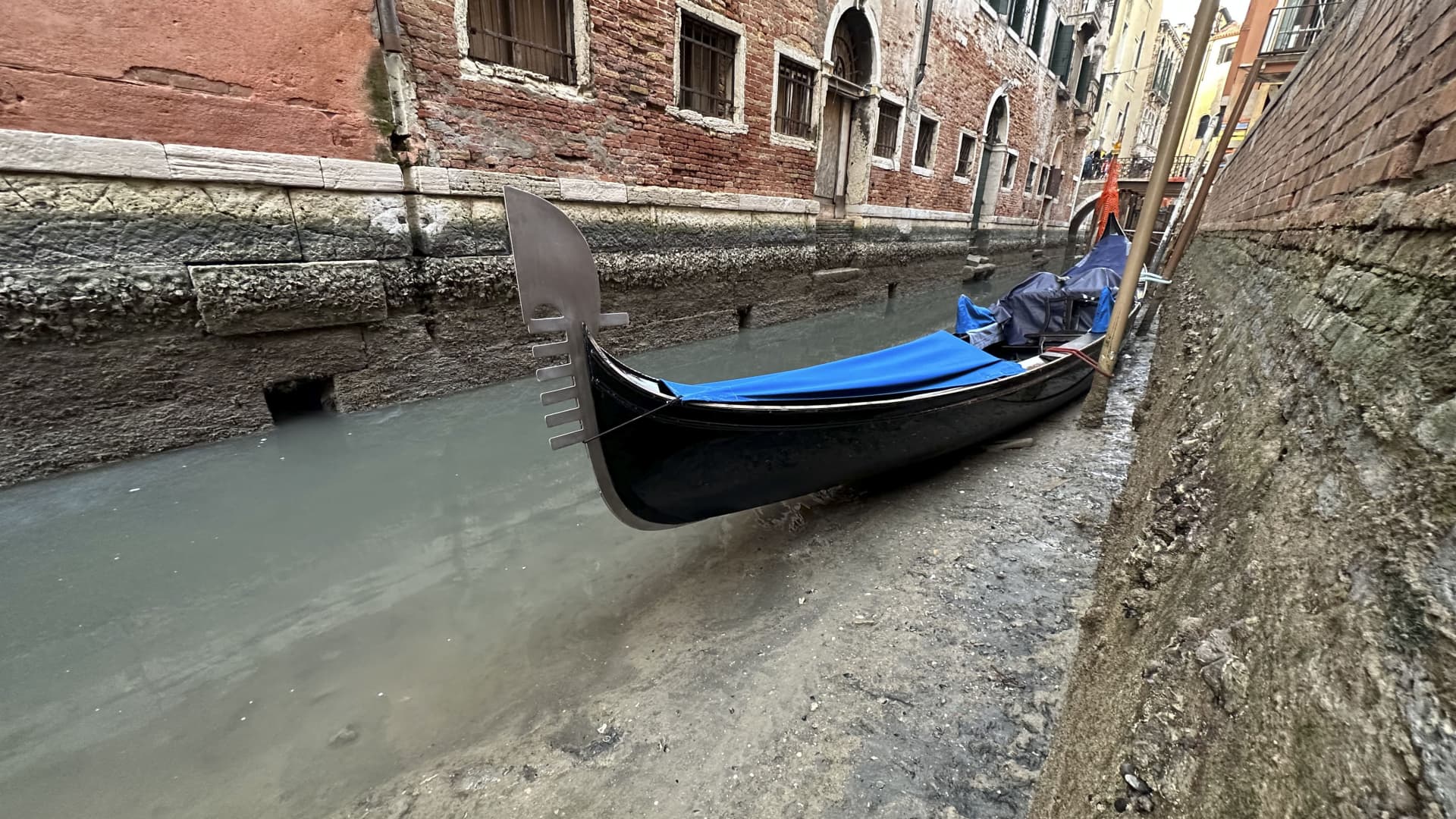 Photos show Venice’s canals running dry amid low tides