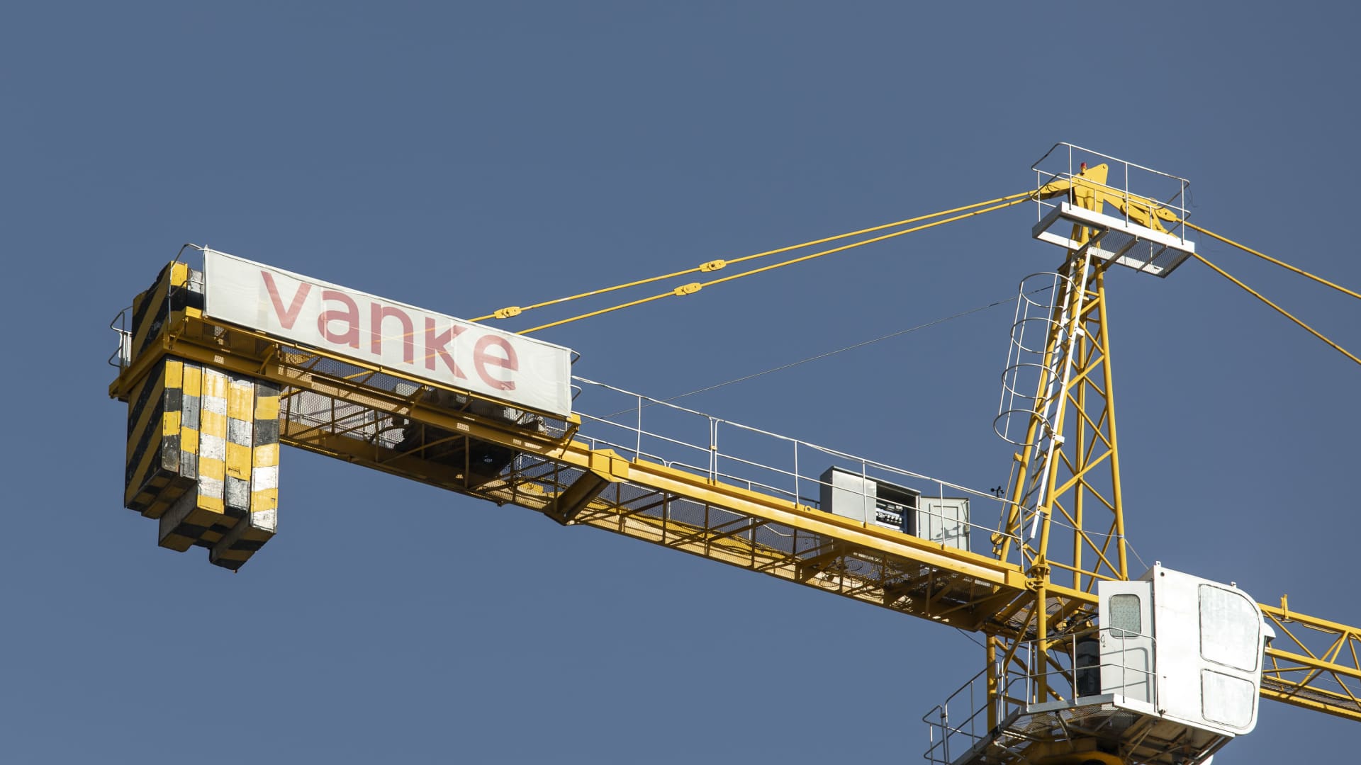 A crane with the China Vanke logo at a residential construction site in China, on Sept. 28, 2021.