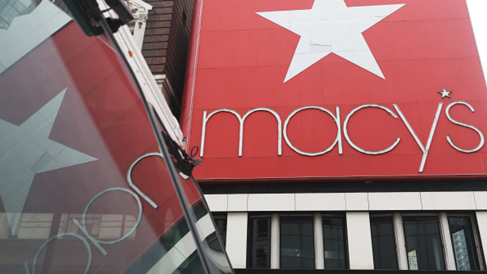 The Macy's company signage is seen at the Herald Square store on March 02, 2023 in New York City. 